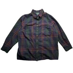 Ralph Lauren Wool Flannel Long Sleeve Plaid Shirt Womens 2X Green Button Up